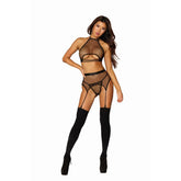 Dreamgirl Bralette Garter Belt and G-String Set Black One Size Lingerie Sets